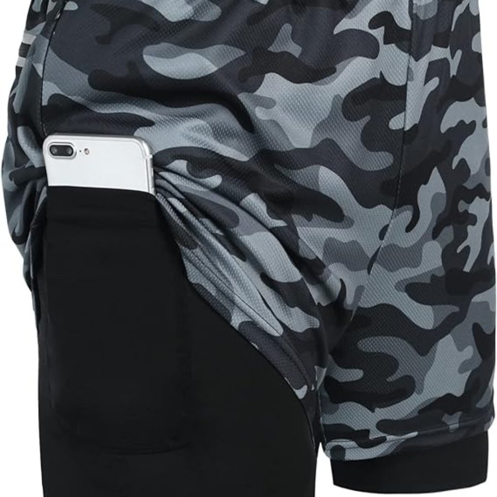Men's Athletic Shorts Gym Workout Training Short Bodybuilding Running Sport Camo
